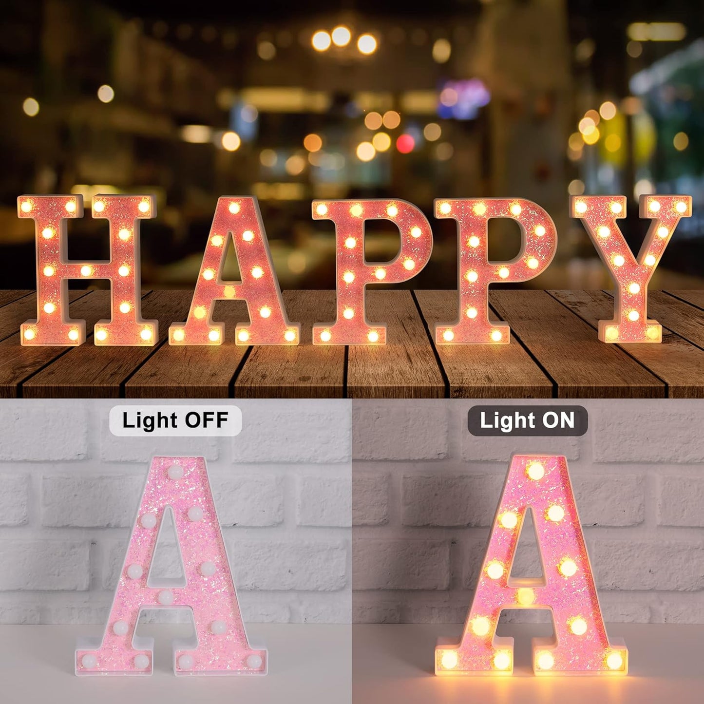 Foaky Pink Light up Letters，Pink Party Decorations,Girls Room Decor,Glitter Light Up Letters,Alphabet Letter Sign for Night Light Birthday Party Girls Gifts, Home Bar Decoration（B）