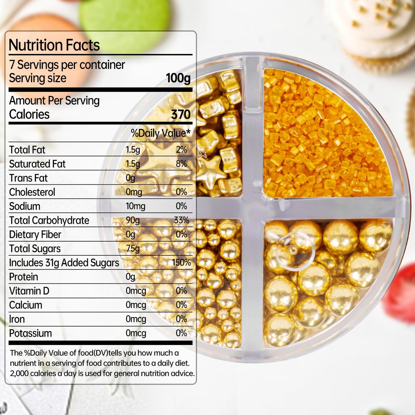 Edible Gold Pearl Sprinkles for Cake Decorating, Gold Sugar Sanding and Star Sprinkles for Cupcake, Cookie, Baking Cake Decorations, 160g/5.64oz, Holiday, Wedding Party, Christmas Supplies