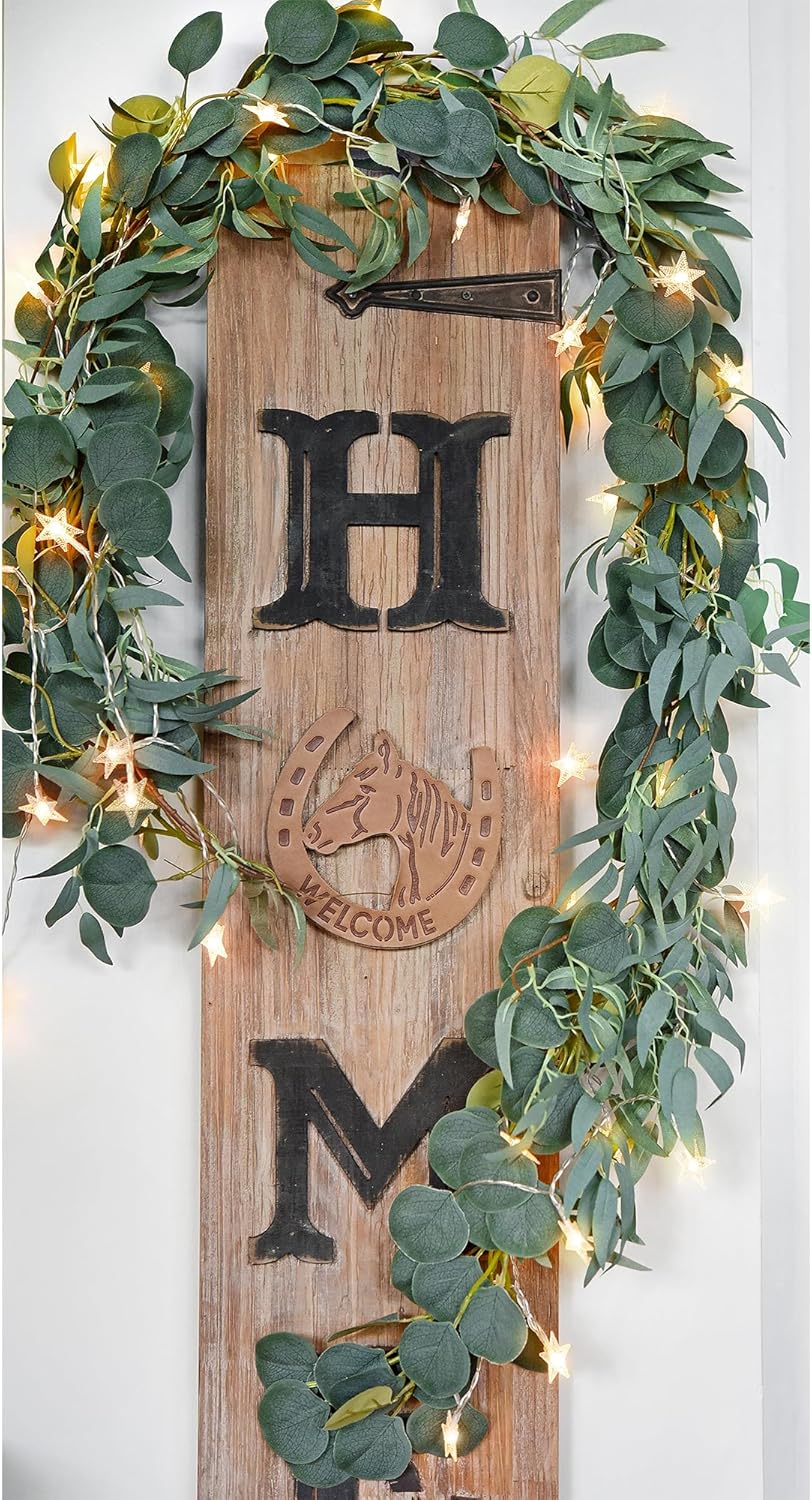 FiveSeasonStuff Woodland Whispers: Rustic Willow and Eucalyptus Garlands with 33 Feet 80 LED Star String Lights (Battery-Powered)