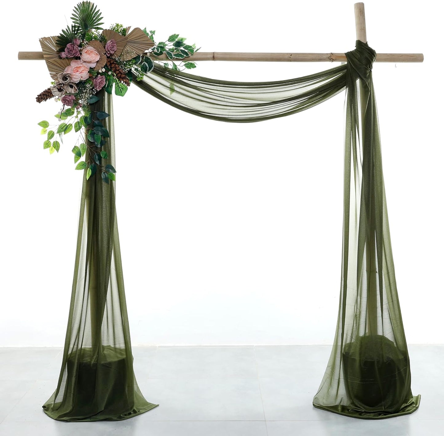 VDS Pack of 2 Panel (30 Inch X 50 Feet) Wedding Arch Draping Fabric Sheer Chiffon Fabric Drapery for Wedding Ceremony Reception Swag Backdrop Canopy Chuppah ARBO Altars Decoration (Olive)