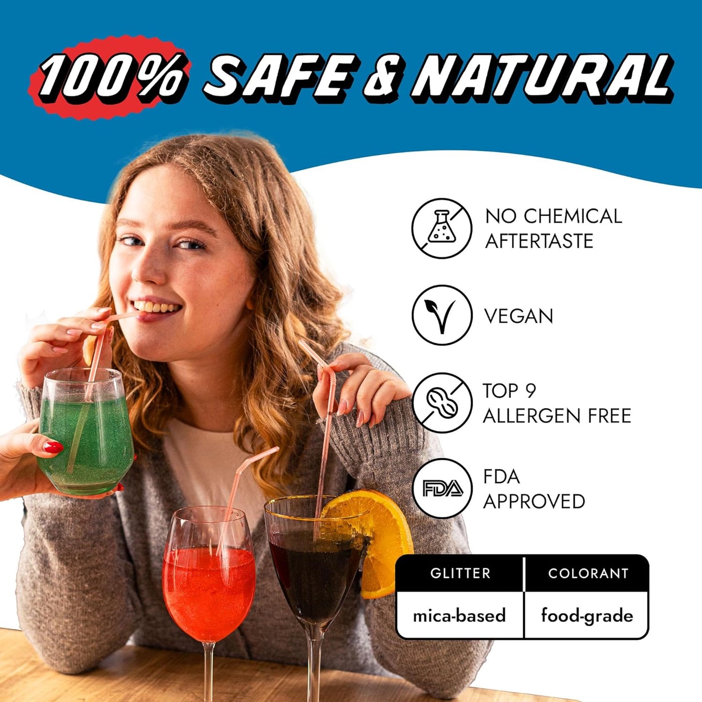 MONÉGASQUE Ocean Blue Edible Glitter for Drinks 10g – Blue Edible Glitter for Cakes & Beverage - Champagne & Halloween Cocktail Drink Shimmer Flakes - Food Decorating & Cake Decorations Spray