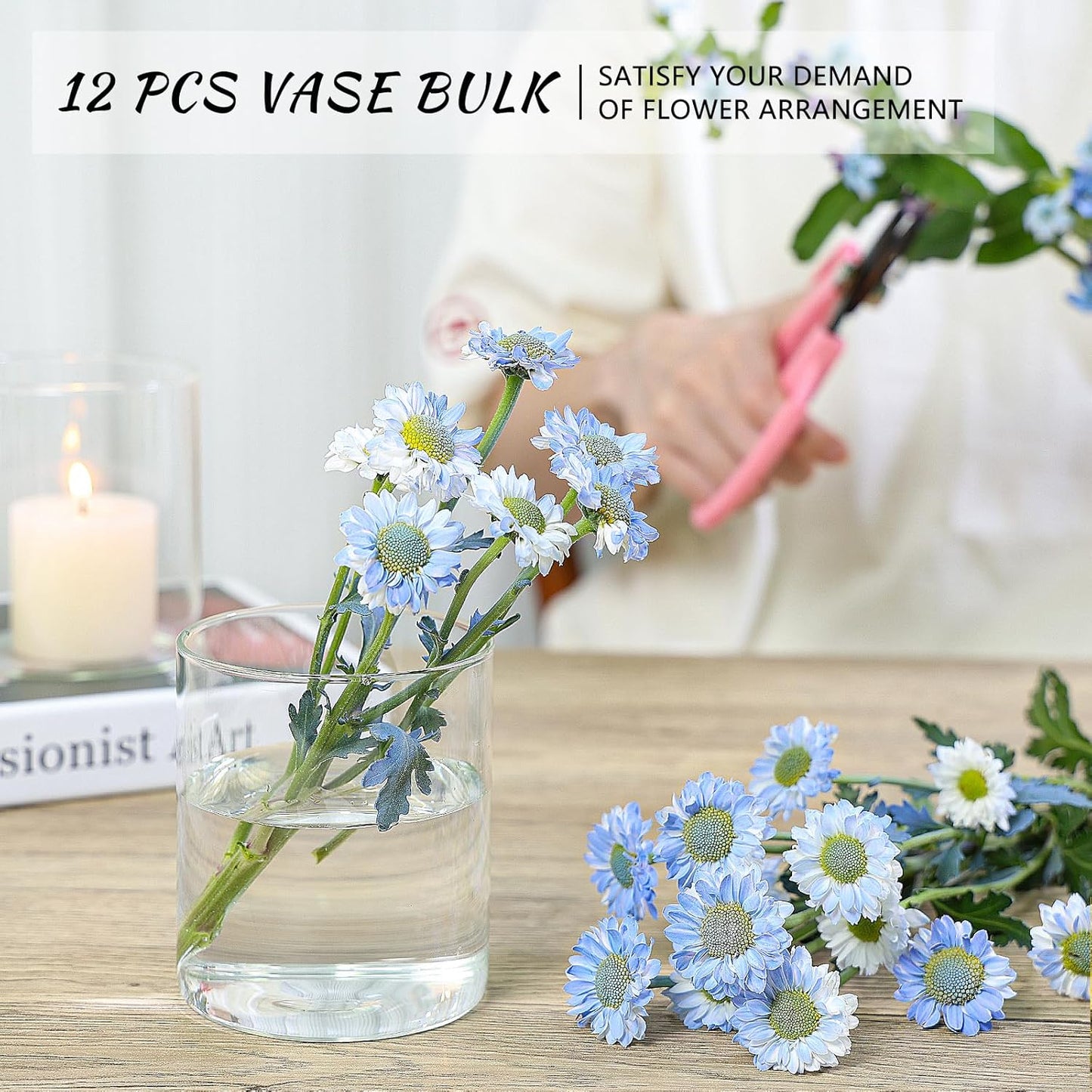 12Pcs Glass Cylinder Vase for Centerpieces 5 Inch Clear Flower Vases Bulk, Glass Hurricane Candle Holder Small Floral Vases for Table, Floating Candle Vase for Wedding Home Décor