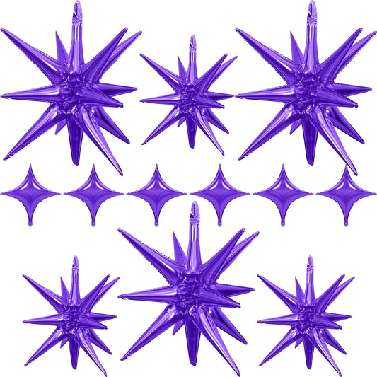 Purple Star Balloons 12pcs, 27/22 Inch Foil Star Explosion Balloons, Large Spike Mylar Cone Balloon, Fireworks Shape Balloon Party Decor for Wedding Graduation Birthday Halloween
