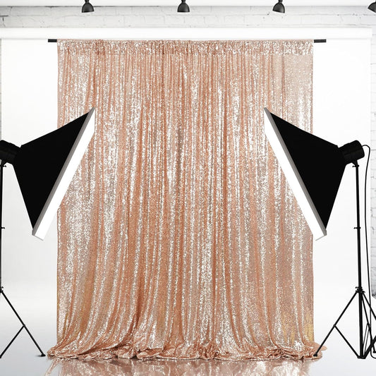Eternal Beauty Rose Gold Sequin Backdrop, 6x8 Ft Glitter Background Curtains for Shimmer Photography Party Wedding Birthday Back Drop Decor