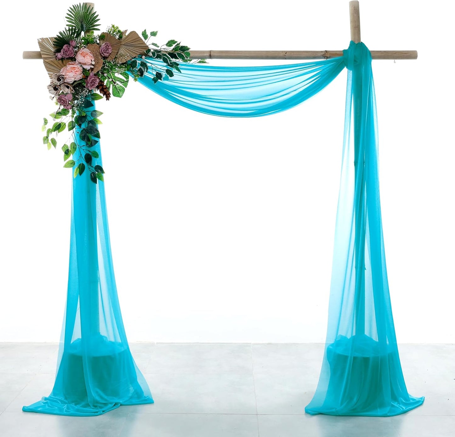 VDS Pack of 2 Panel (30 Inch X 100 Feet) Wedding Arch Draping Fabric Sheer Chiffon Fabric Drapery for Wedding Ceremony Reception Swag Backdrop Canopy Chuppah ARBO Altars Decoration (Peacock Blue)