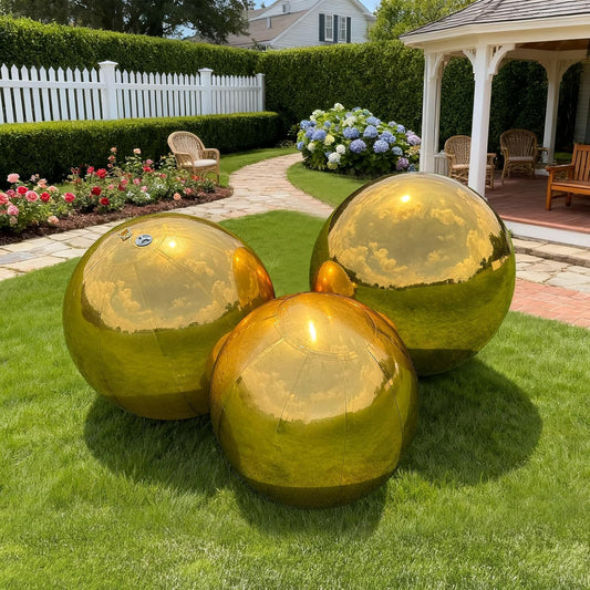 3PCS Gold Inflatable Mirror Ball, Big Shinny Balls Reusable Large PVC Disco Ball Balloon for Large Event Decoration, Party, Concerts, Stage, Wedding Decor, Without Air Pump
