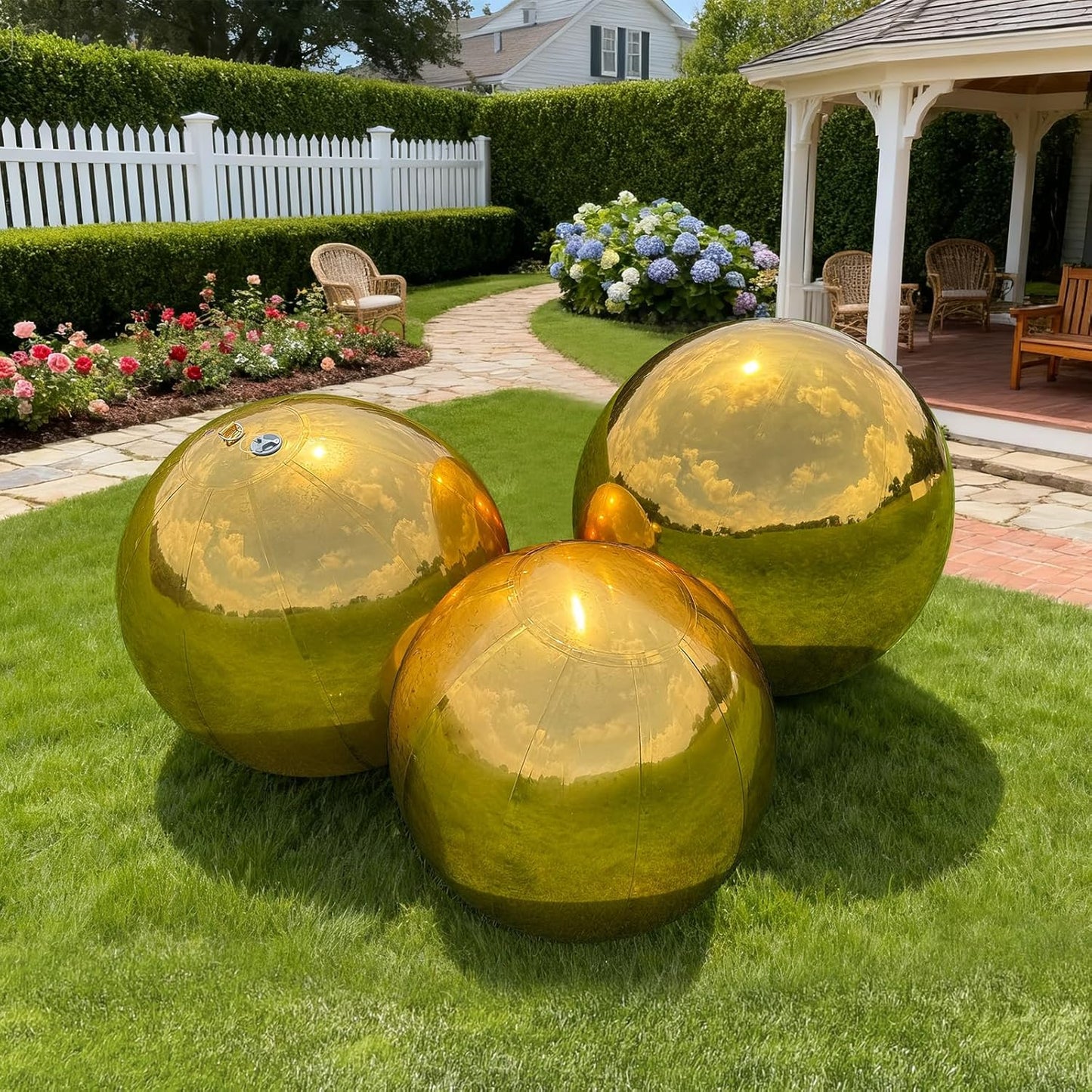 3PCS Gold Inflatable Mirror Ball, Big Shinny Balls Reusable Large PVC Disco Ball Balloon for Large Event Decoration, Party, Concerts, Stage, Wedding Decor, Without Air Pump