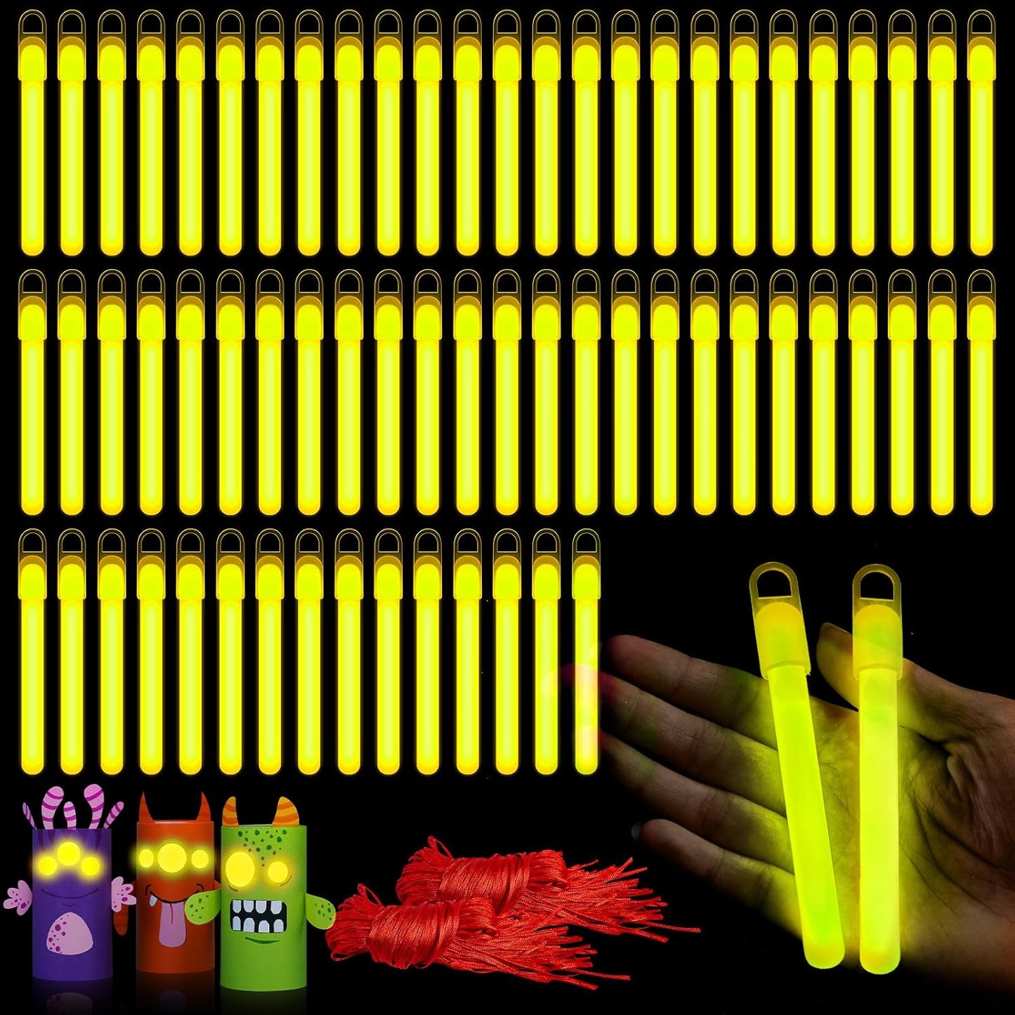 Lewtemi 50 Set 4'' Glow Sticks Bulk, Hallowee Glow in The Dark Party Supplies, Emergency Light Sticks with Lanyard, for Birthday, Light up, Neon, Halloween Theme Party Favors