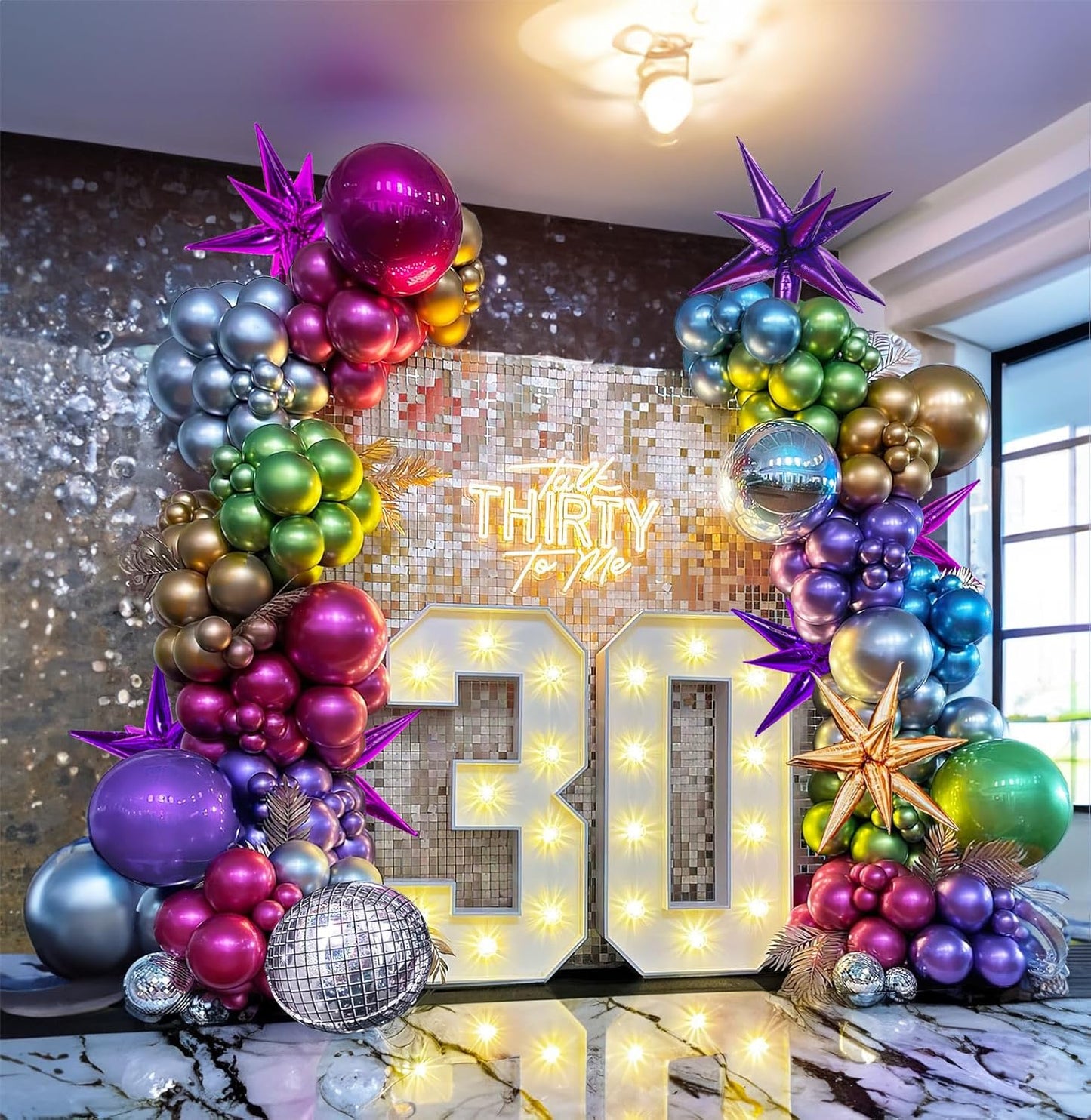 Metallic Balloon garland kit 150PCS Hot Pink Purple Green Blue Silver Gold Latex star 80s 90s Disco ball Party Balloons for Birthday graduations class of kpop fans prom last bachelorette Decoration
