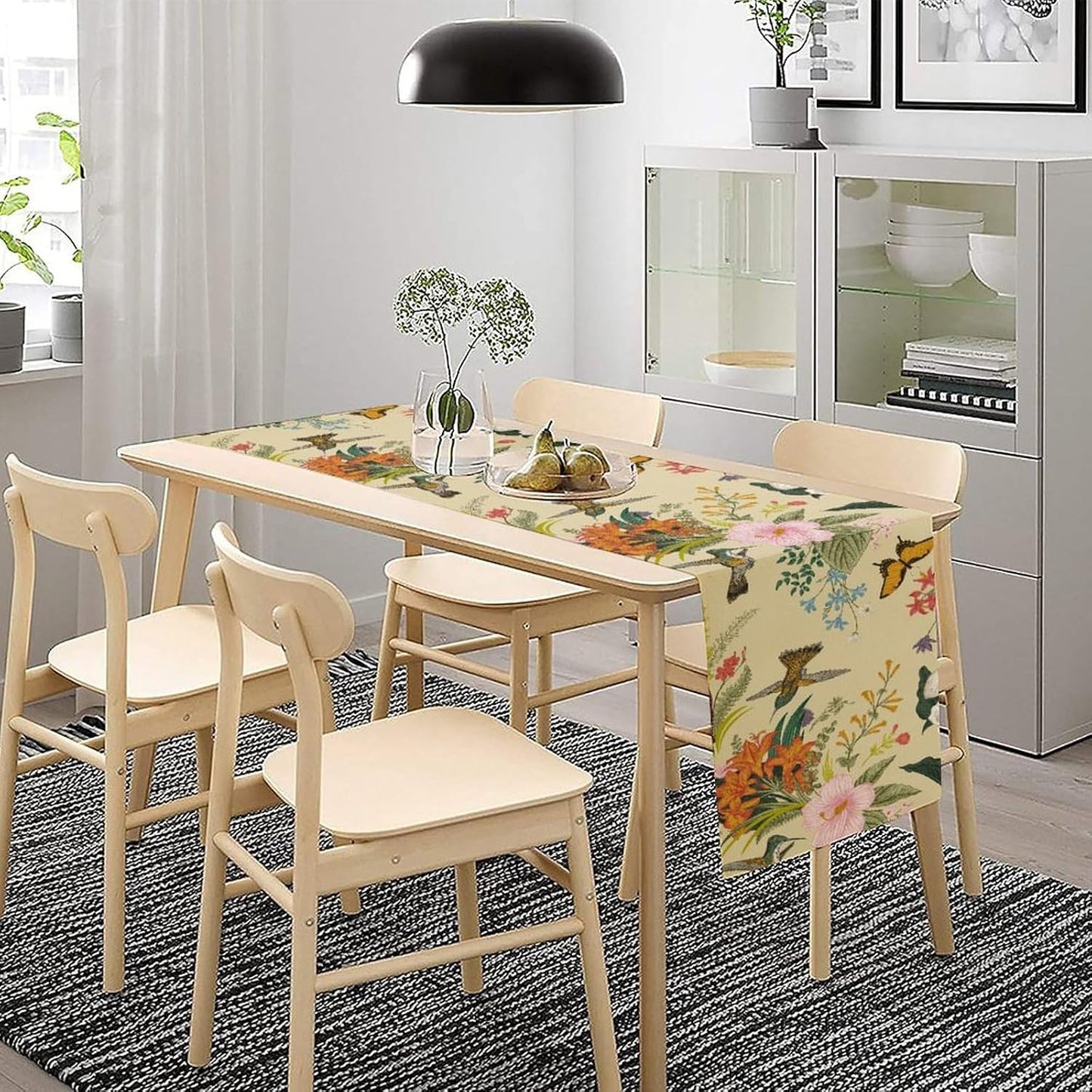 Brown Bird Floral Table Runner Spring Flower Kitchen Table Decoration Suitable for Family Dinner Decoration 13x120 Inch