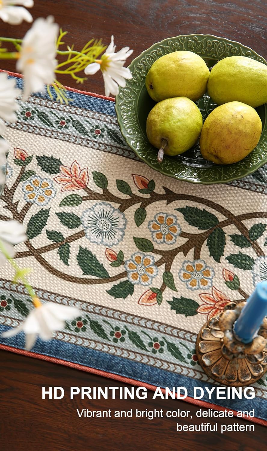 ISAENNE Designer Vintage Elegant Linen Table Runner 71 Inches Long,Colorful Flower Pattern Soft Table Runners for Dining Tables,Thanksgiving,Kitchen Tables,Christmas,12"*71"-Naples C