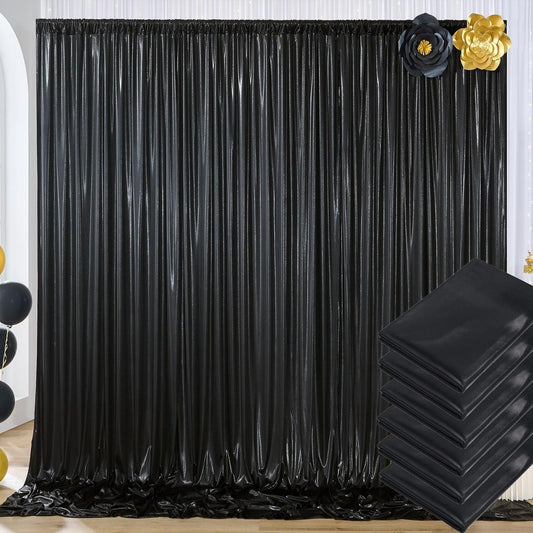 30ftx10ft Black Sequin Backdrop Curtain for Parties, Wrinkle Free Glitter Photo Backdrop Drapes 6 Panels 5x10FT Back Drop Cloth Shimmer Fabric for Wedding Birthday Photography Background