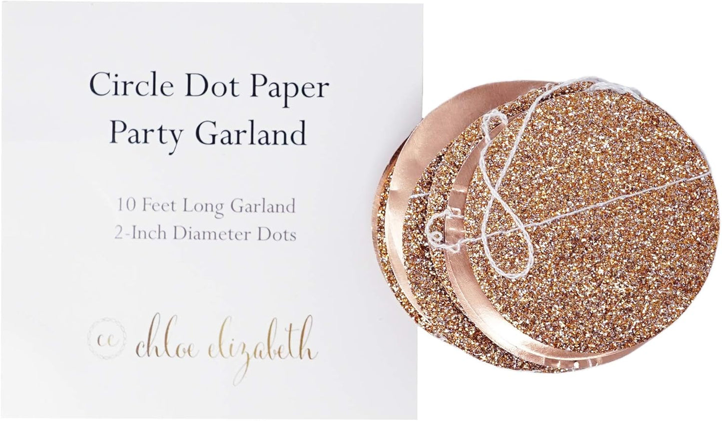 Circle Dots Paper Party Garland Streamer Backdrop (10 Feet Long) - Rose Gold Glitter