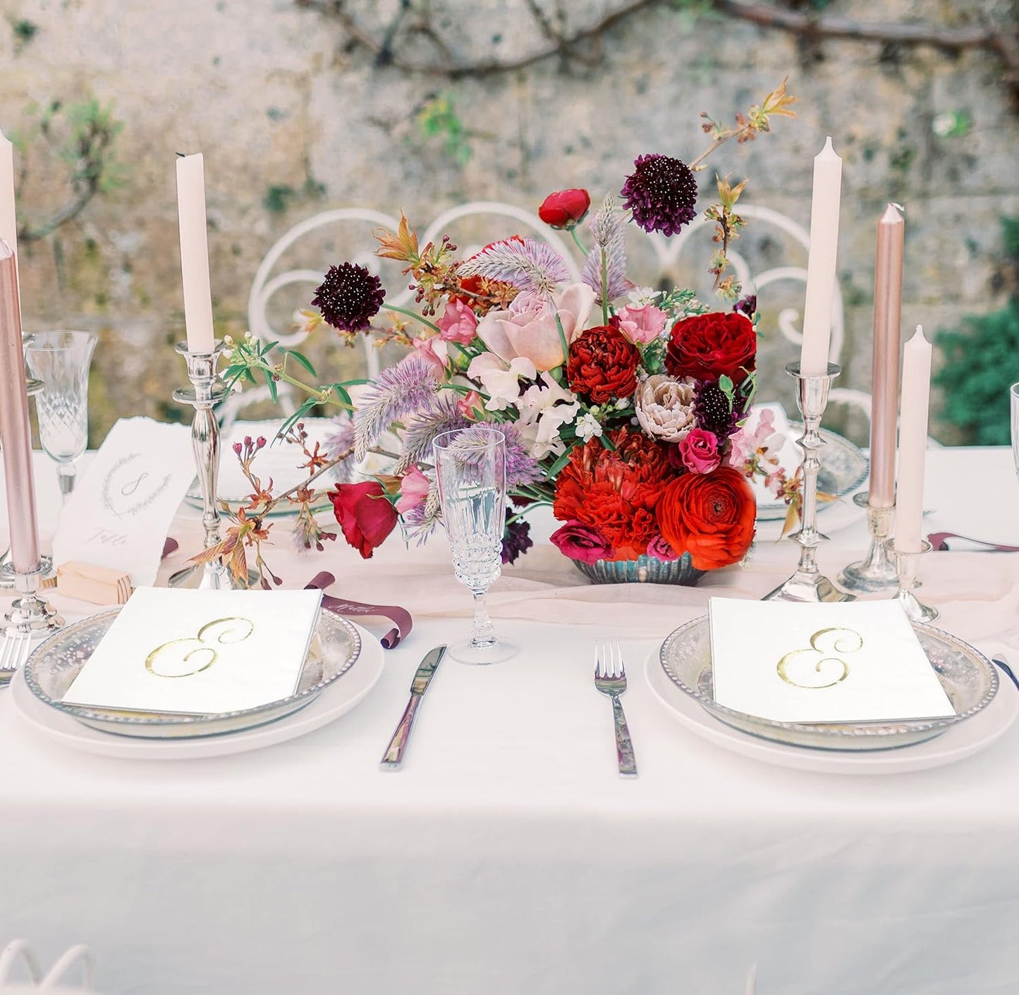 Gift Boutique 100 Gold Monogram Cocktail Napkins Letter E Disposable Paper Hand Towels for Bathroom Wedding Baby Shower Holiday Party Decor