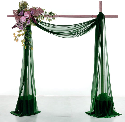 VDS Pack of 4 Panel (30 Inch X 20 Feet) Wedding Arch Draping Fabric Sheer Chiffon Fabric Drapery for Wedding Ceremony Reception Swag Backdrop Canopy Chuppah ARBO Altars Decoration (Hunter Green)