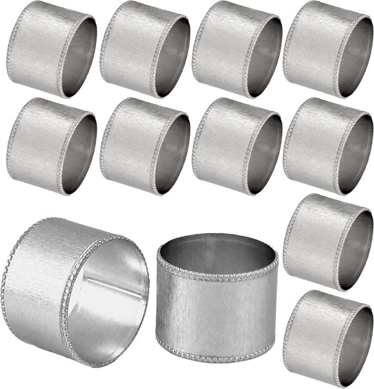 Silver Napkin Rings-12-Piece Set of Premium 100% Metal Rust-Resistant Décor - Handcrafted French-Style Metal Holders 2" for Thanksgiving, Christmas, Parties & Everyday Dining - ALPHA Living HOME
