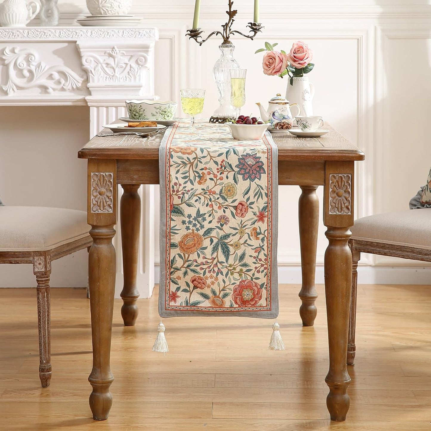 Floral Cloth Small Runner for Table,Decorative Linen 63 Inches Long Table Runners,Farmhouse Decor Tabletop for Kitchen,Dining,Party,Home,Christmas,12"*63"