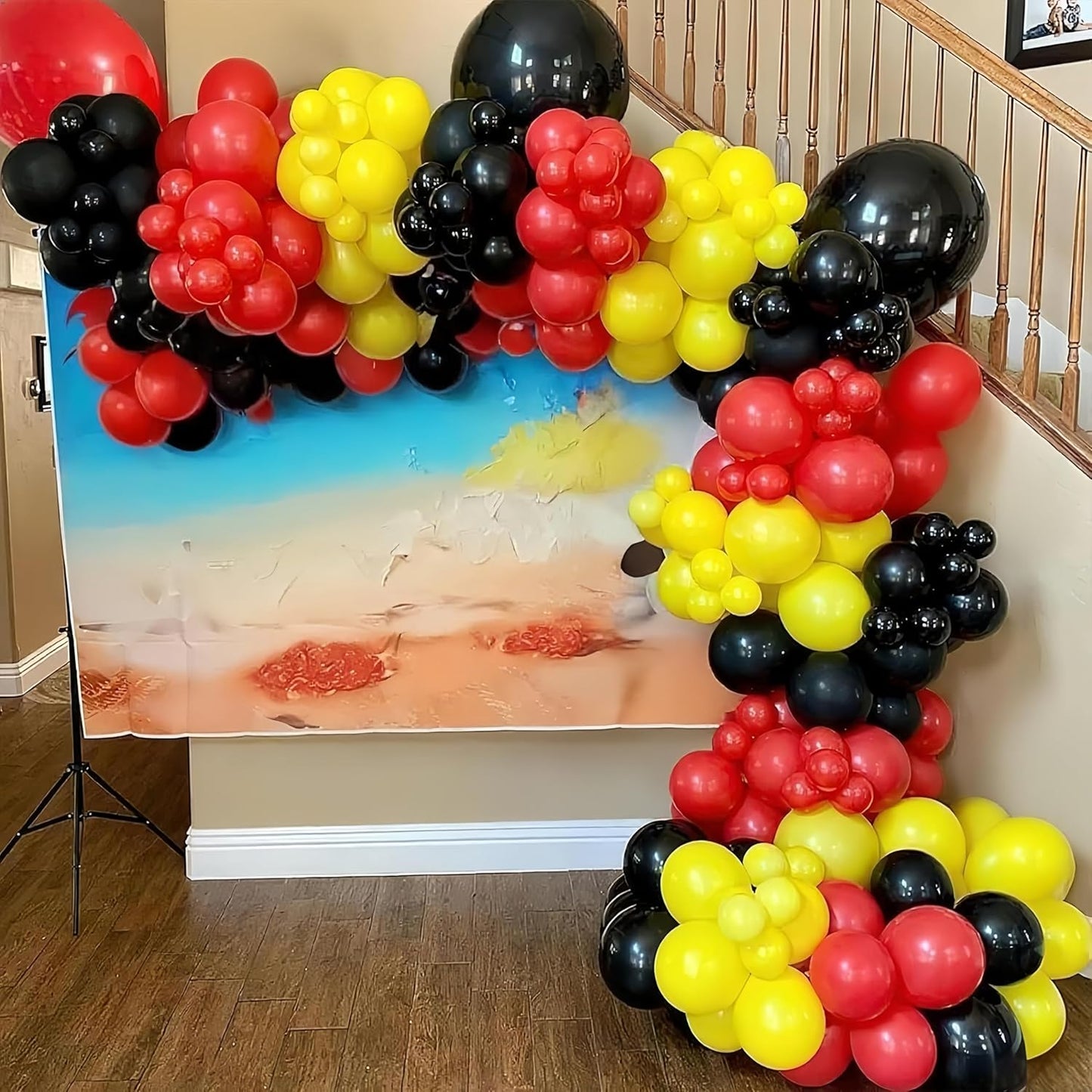 Orange Red Yellow Black Balloons, 12 Inch Colorful Latex Balloons with Black Yellow Confetti Balloon, for Race Car Construction Birthday Baby Shower Carnival Party Decorations