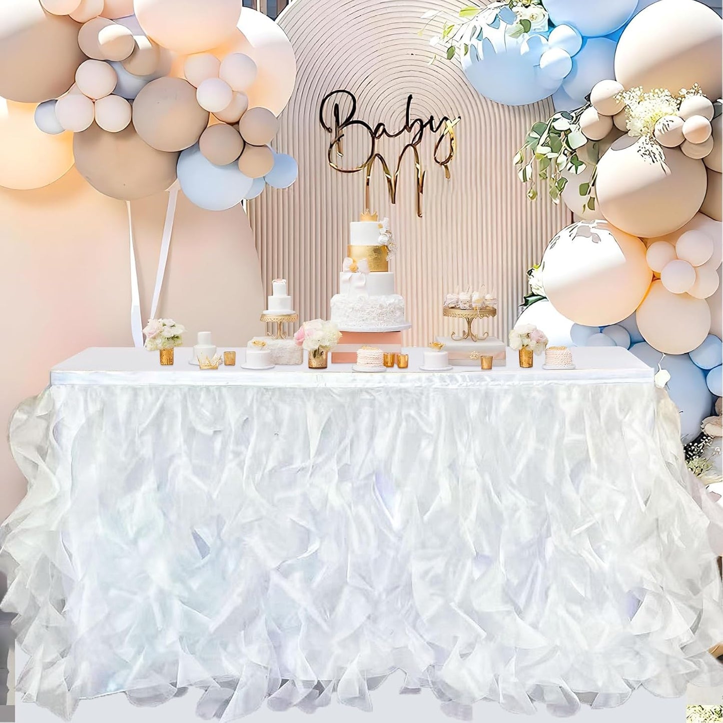 Luxury Organza Mesh Table Skirt Draping Floating Romance - Perfect for Bridal Showers, Birthday Weddings - Clear Flowing Decoration for a Wonderful Main Cake Table (White-6ft, 72" L×30" H)