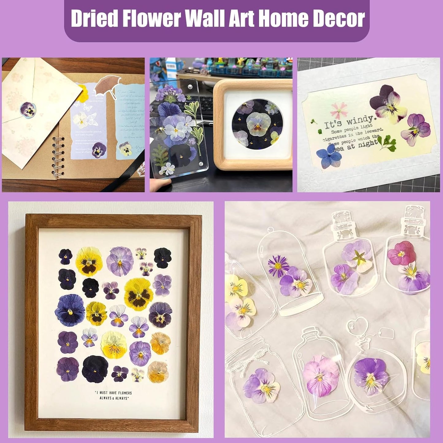 64 Pcs Dried Pressed Viola Flowers, 8 Color Gradient Purple Blue Yellow White, for Resin DIY Art Jewelry Candle & Soap Making with Tweezers Included