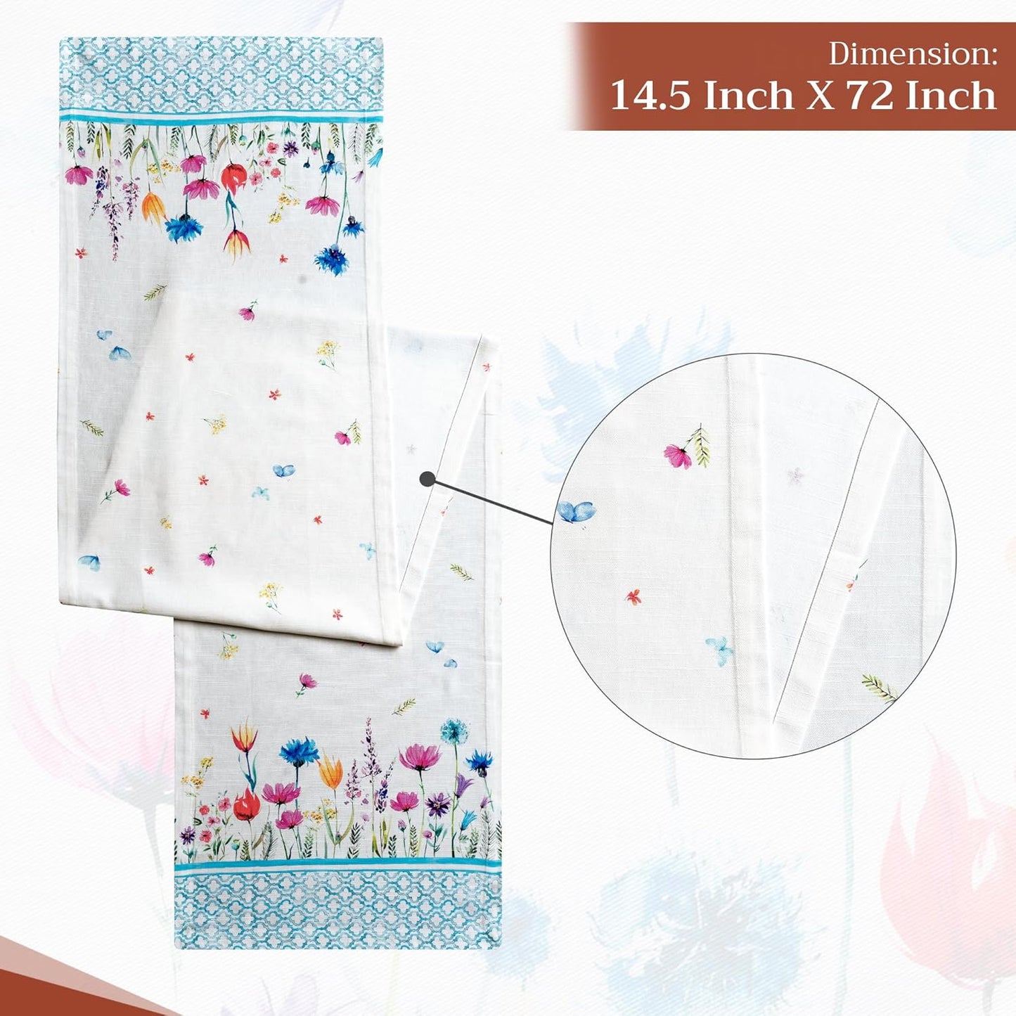 Maison d' Hermine Table Runner 100% Cotton Single Layer Table Runners 72 inches Long Decorative for Home Kitchen Dining Party Wedding Bridal Shower Spring Summer (Flower in The Field, 14.50" x 72")