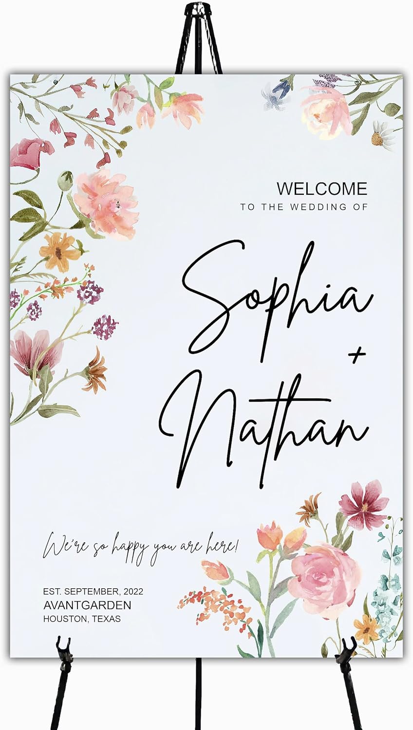 Boho Wildflower Wedding Welcome Sign, Wedding Welcome sign, Watercolor floral, Floral Wedding sign
