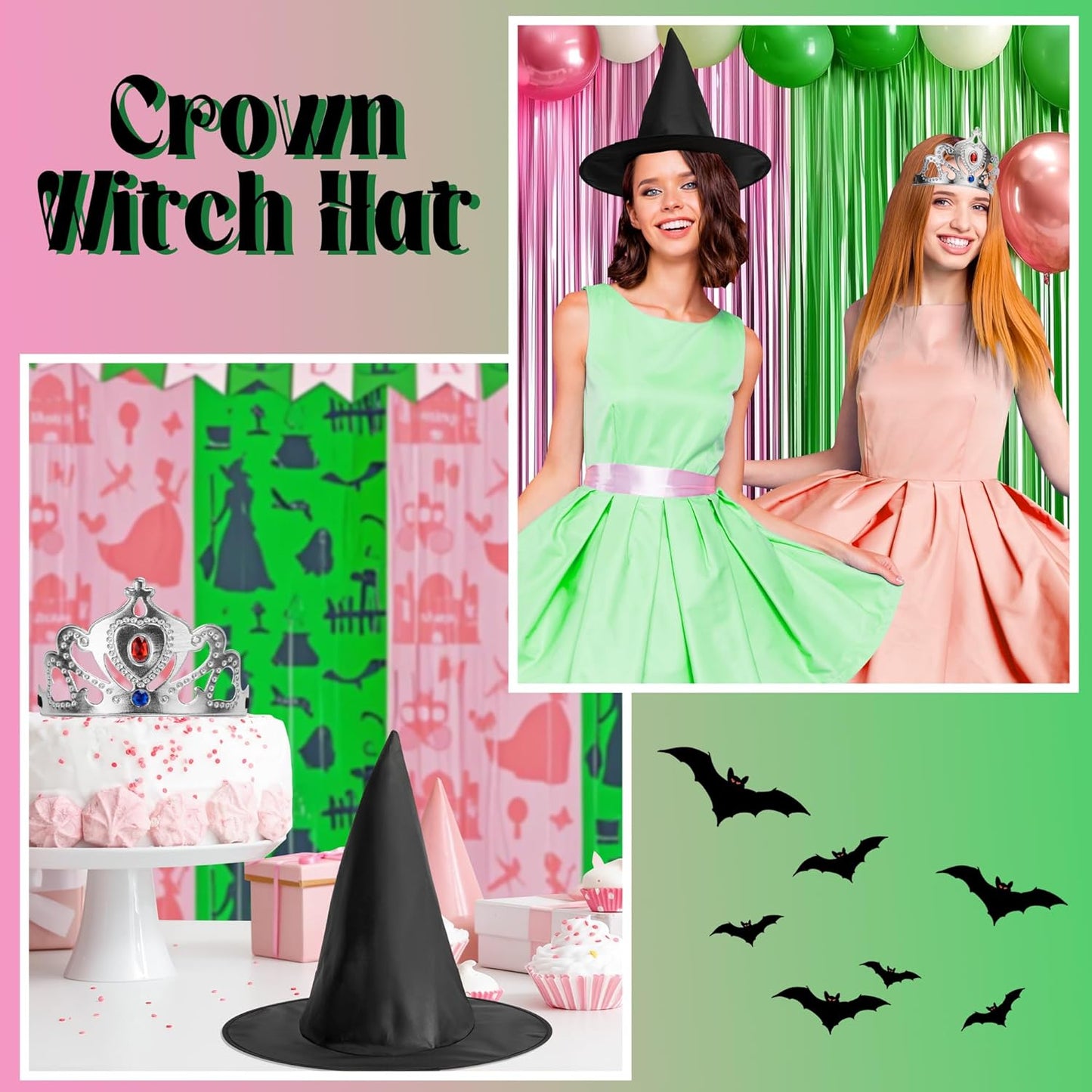 Tlswshsy 18 Pcs Princess Crowns and Witch Hats Set, Witches and Princess Party Favors, Queen Wizard Hats Decoration for Birthday Costume Cosplay Halloween Party Supplies Photo Props