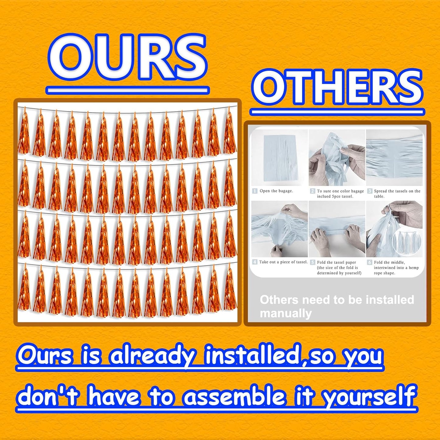 4P Metallic Fringe Tassel Banner Garland Foil Tinsel Streamer Wall Hanging Curtain Backdrop Banner for Parade Floats, Halloween Decorations, Christmas Day, Fall, Thanksgiving Party Decoration(Orange)