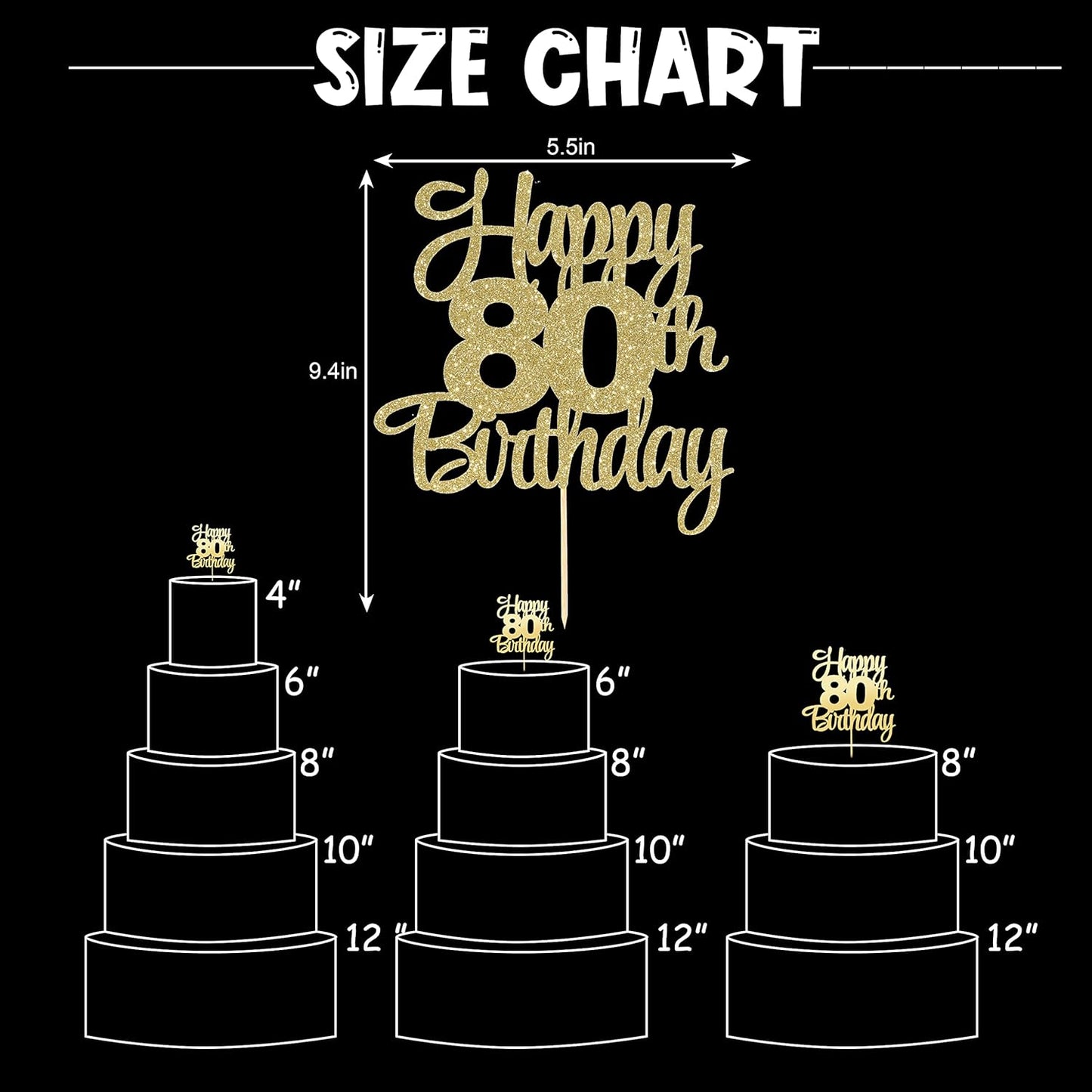 Happy 80th Birthday Cake Topper - 80th Birthday Decorations,80th Topper,80 Cake Party Decorations,80 Anniversary Decor