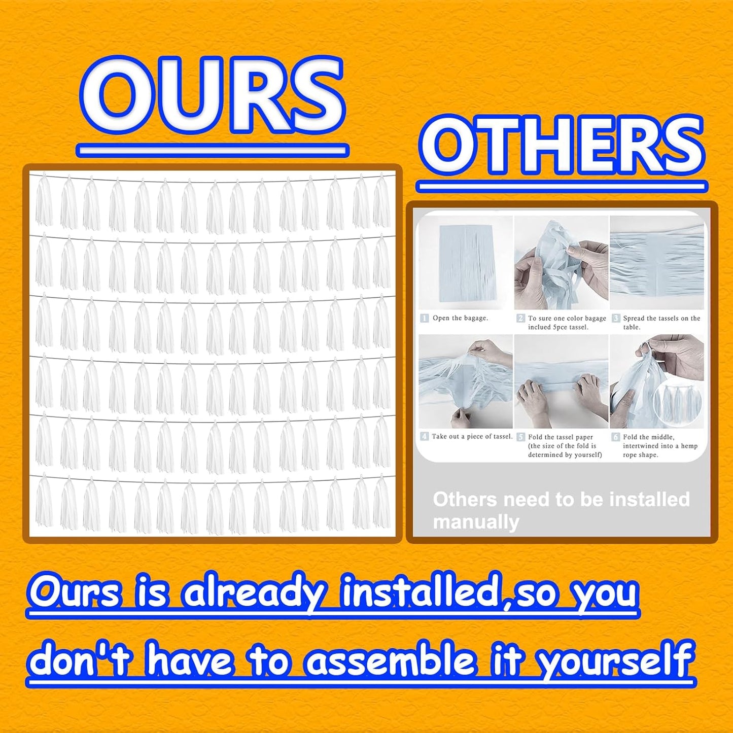 6P White Foil Fringe Metallic Tassel Streamers Banner Tassel Garland for Parade Floats, Graduation, Wedding, Birthday, Graduation, Christmas, Bridal/Baby Shower Party Decorations