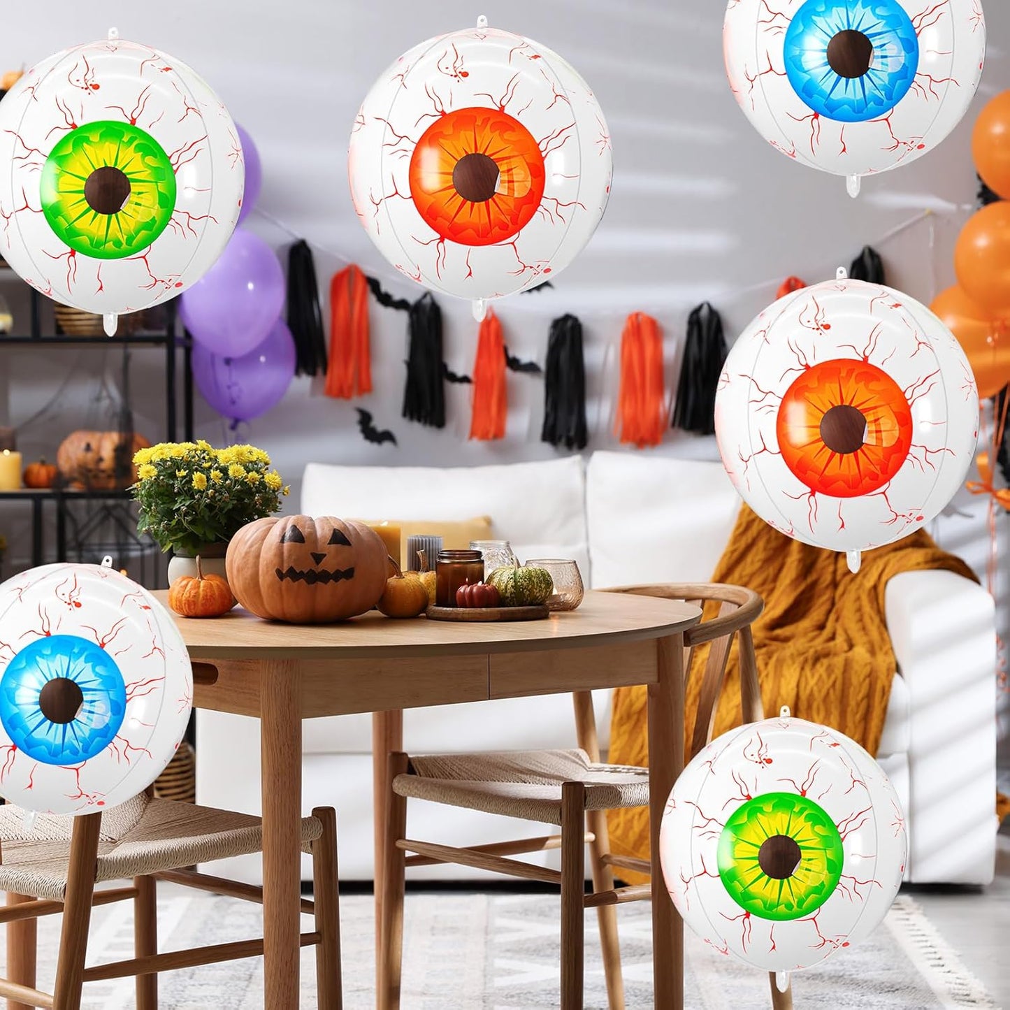 Halloween Foil Balloons Orange Green Blue Eye, 6 Pcs Large Eye Giant 4D Round Balloons, 22 Inch Big Round Foil Balloon Halloween Party Decorations for Adults Kids