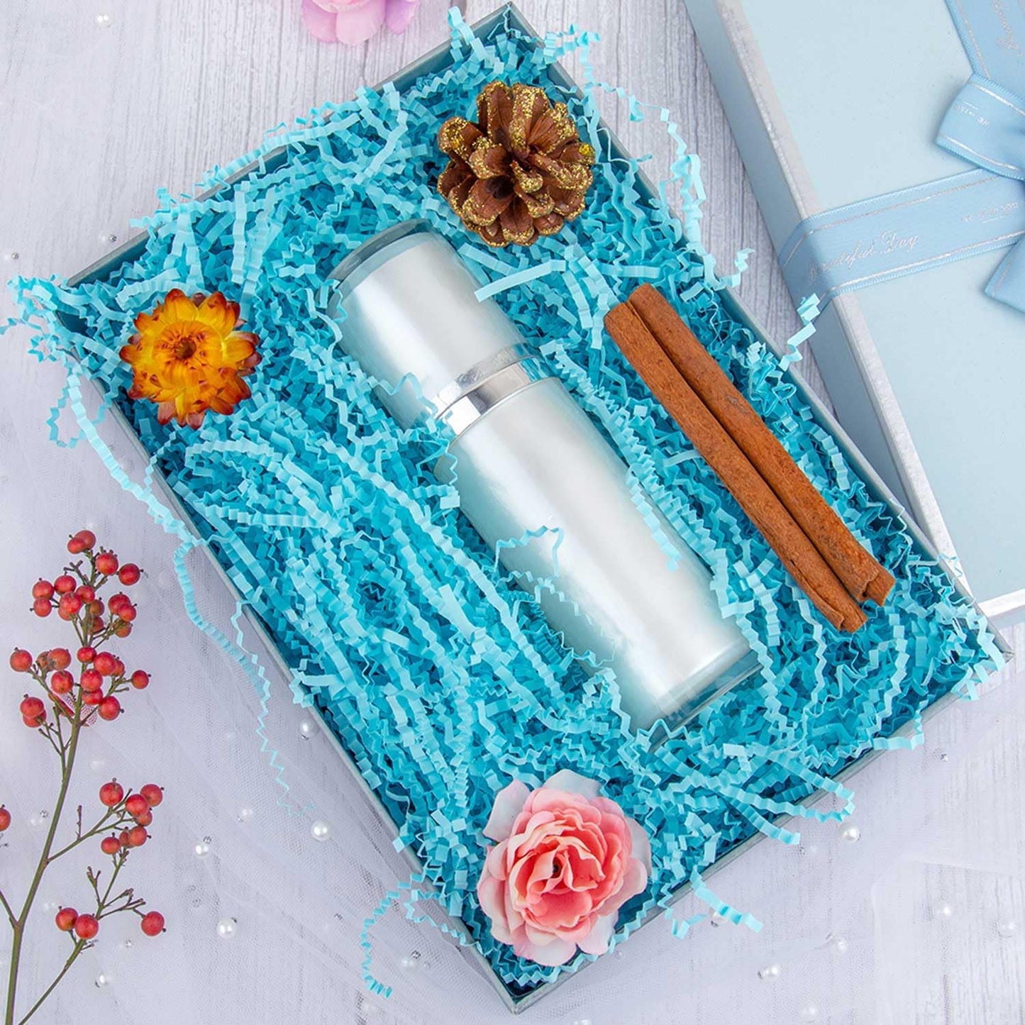 Caleihd Crinkle Cut Paper Shred Packing Grass Cushion Paper Streamer for Christmas Wedding Birthday Bridesmaid Engagement Craft Gift Boxes Bags Basket Filler Decoration 4.5oz Blue