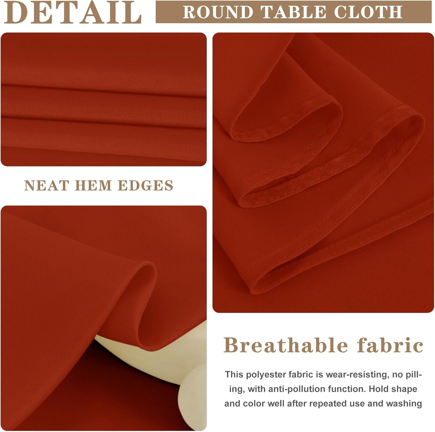 Fitable 6 Pack Square Fall Tablecloths - 70 x 70 Inches, Rust - Stain Resistant and Reusable Table Clothes, Polyester Fabric Table Covers for Dining, Card Tables, Coffee Tables
