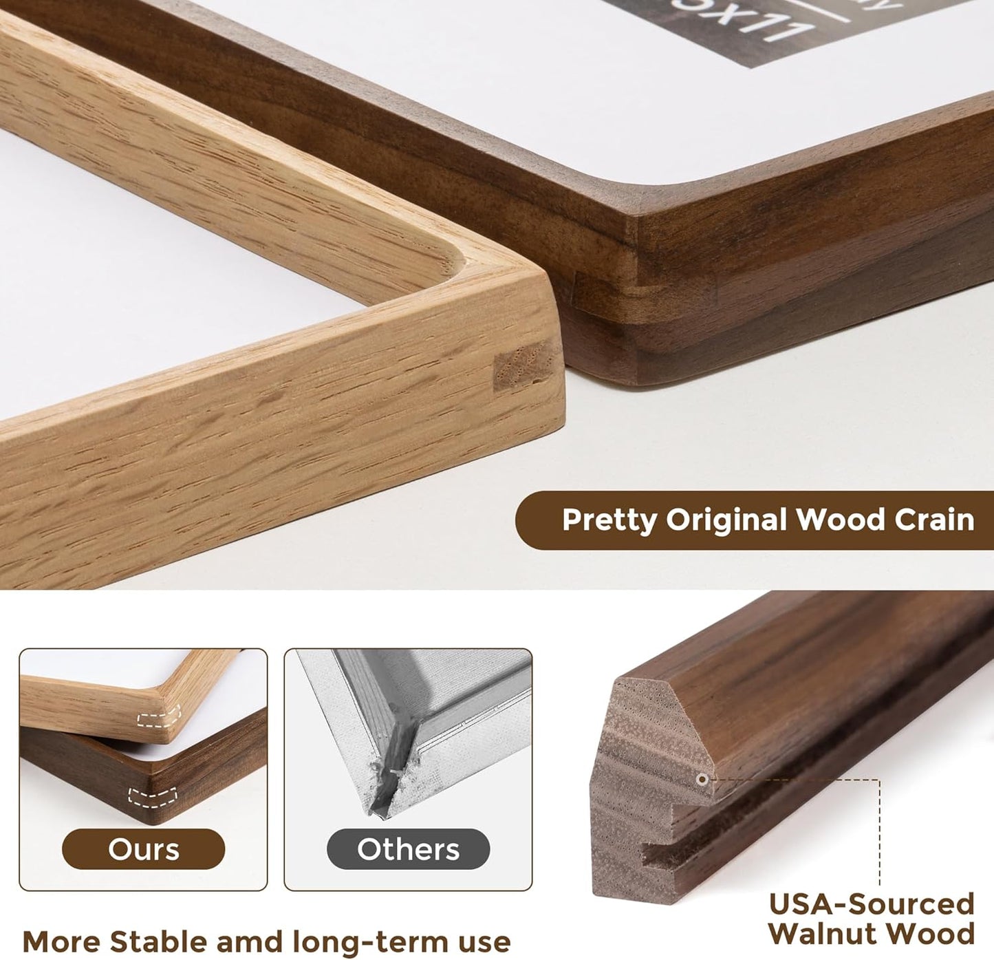 5x7 Wooden Picture Frames USA-Sourced Natural Walnut Wood Solid Wood Photo Frame Handcrafted Rounded Corner with Mat to 4x6 Picture Display with Real Glass Family Picture, Wedding Picture