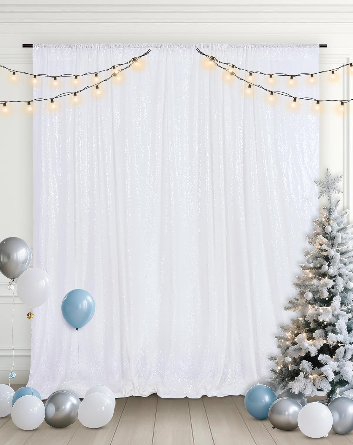 Eternal Beauty White Sequin Backdrop, 20x10 Ft Glitter Background Curtains for Christmas Shimmer Photography Party Wedding Birthday Back Drop Decor