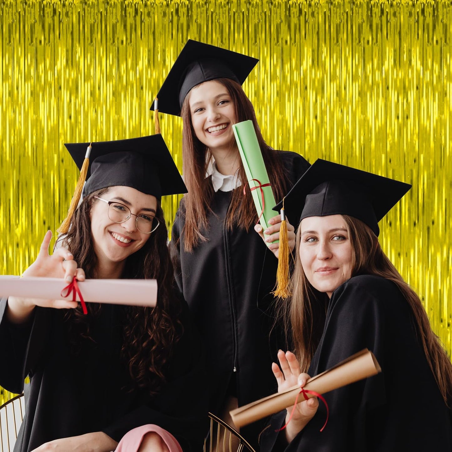 3 Pack Gold Fringe Curtain Backdrop Birthday Bachelorette Party Decorations Metallic Tinsel Streamers Foil Backdrop Graduation Wedding New Year Party Decorations