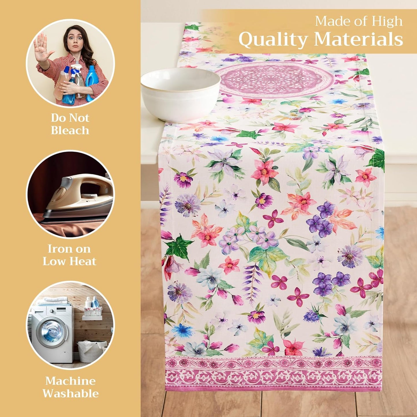 Maison d' Hermine Table Runner 100% Cotton Single Layer Table Runners 108 inches Long Decorative for Home Kitchen Dining Party Baby Shower Wedding Bridal Shower Spring Summer (Chardon, 14.50" x 108")