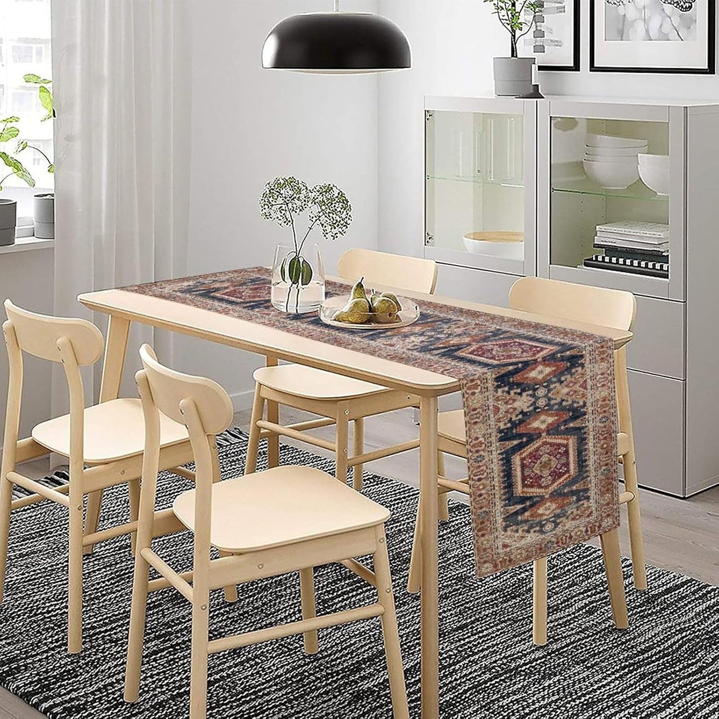 Vintage Boho Table Runner,Flower Geometric Design Rustic Farmhouse Table Runner for Home Farmhouse Kitchen Table Dining Coffee Room Garden Party Wedding Decor 13x60in