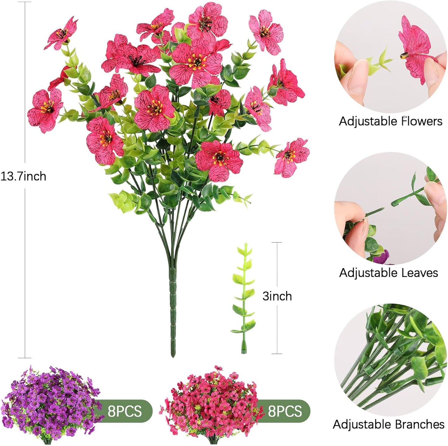 AmyHomie 16 Bundles Artificial Flowers for Outdoor Outside Spring Summer Decoration UV Resistant Faux Flowers No Fade Fake Plastic Plants Garden Porch Window Box Decorating