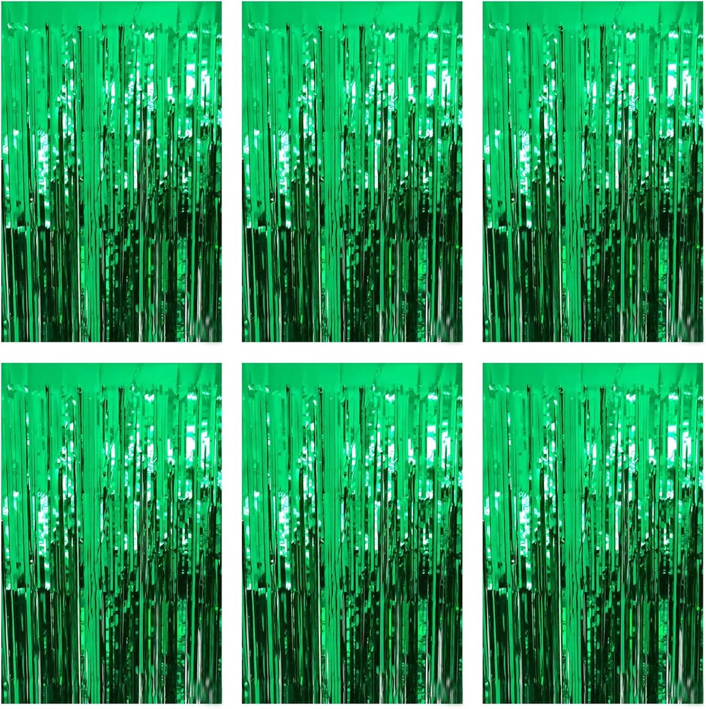 Green Foil Fringe Curtain 3.3×8.3FT 6 Packs, Metallic Tinsel Curtains Party Streamers for Birthday Graduation Baby Shower Decoration (6pcs,3.3FT×8.3FT, Green)