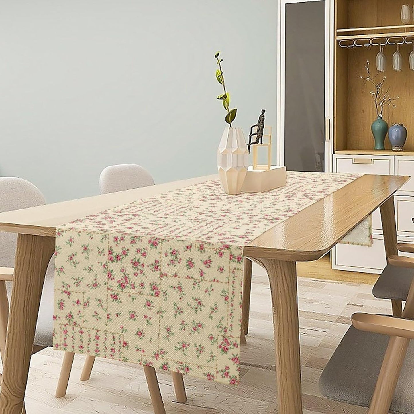 Floral Table Runner, Watercolor Rose Flower Kitchen Table Decoration Vintage Spring Home Tablecloth for Birthday Party Picnic Decoration 13x108 Inch 1PCS