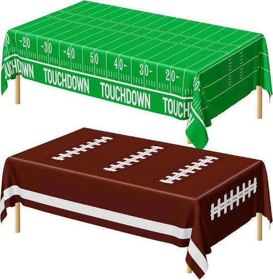 QZYL Football Party Decorations 2025, Disposable Football Tablecloth, 2 PCS Brown Green Decoration Runner, Game Day Theme Table Cloth, Plastic Table Cover for Game Day Touchdown Party Supplies