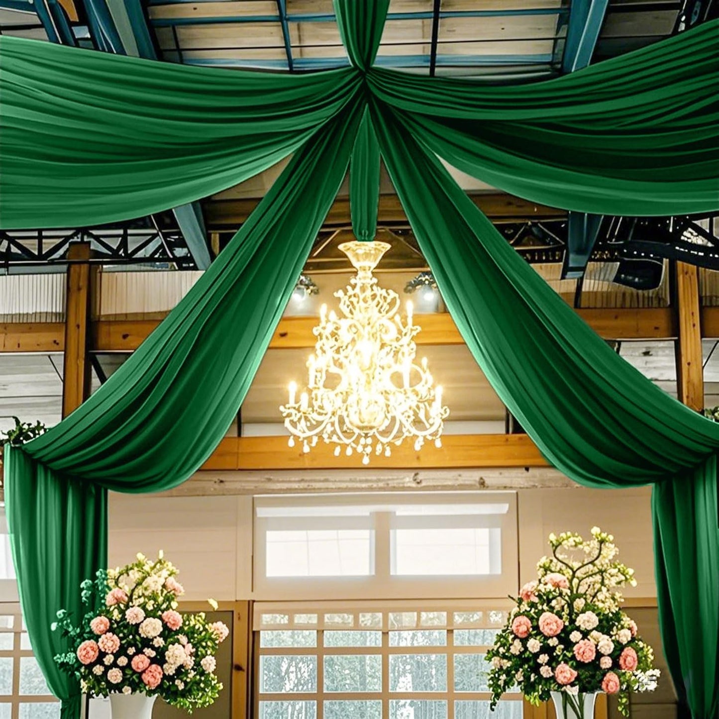 FUHSY Emerald Green Ceiling Drapes Wedding Arch Drapes Chiffon Backdrop Curtains 5FTx20FT 2 Panels Sheer Ceiling Curtains for Wedding Party Bridal Archway Chiffon Fabric Drapery Stage Decorations