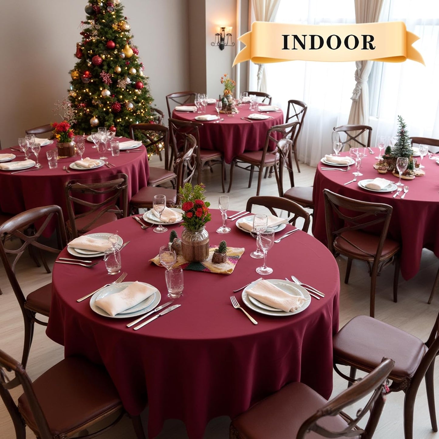 sancua 6 Pack Round Tablecloth 90 Inch Burgundy, Stain and Wrinkle Resistant Table Cloth - Washable Polyester Decorative Fabric Table Cover for Dining Tables, Christmas Parties and Camping