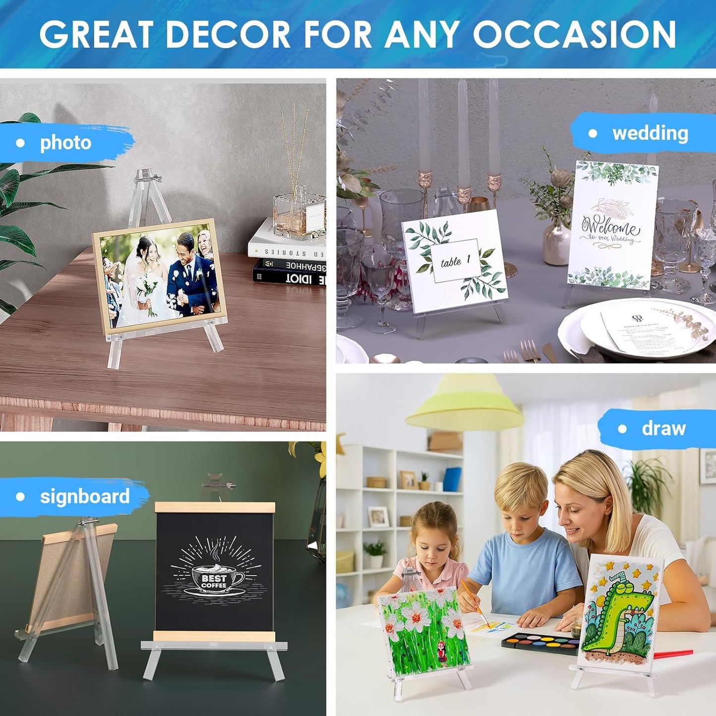 9 inch Acrylic Easel for Painting, 2 Pack Easel Stand for Wedding Signs, Tabletop Easels for Painting Canvases, Small Art Easel Canvas Stand Photo Display Tripod Holder for Kids Adults (2)