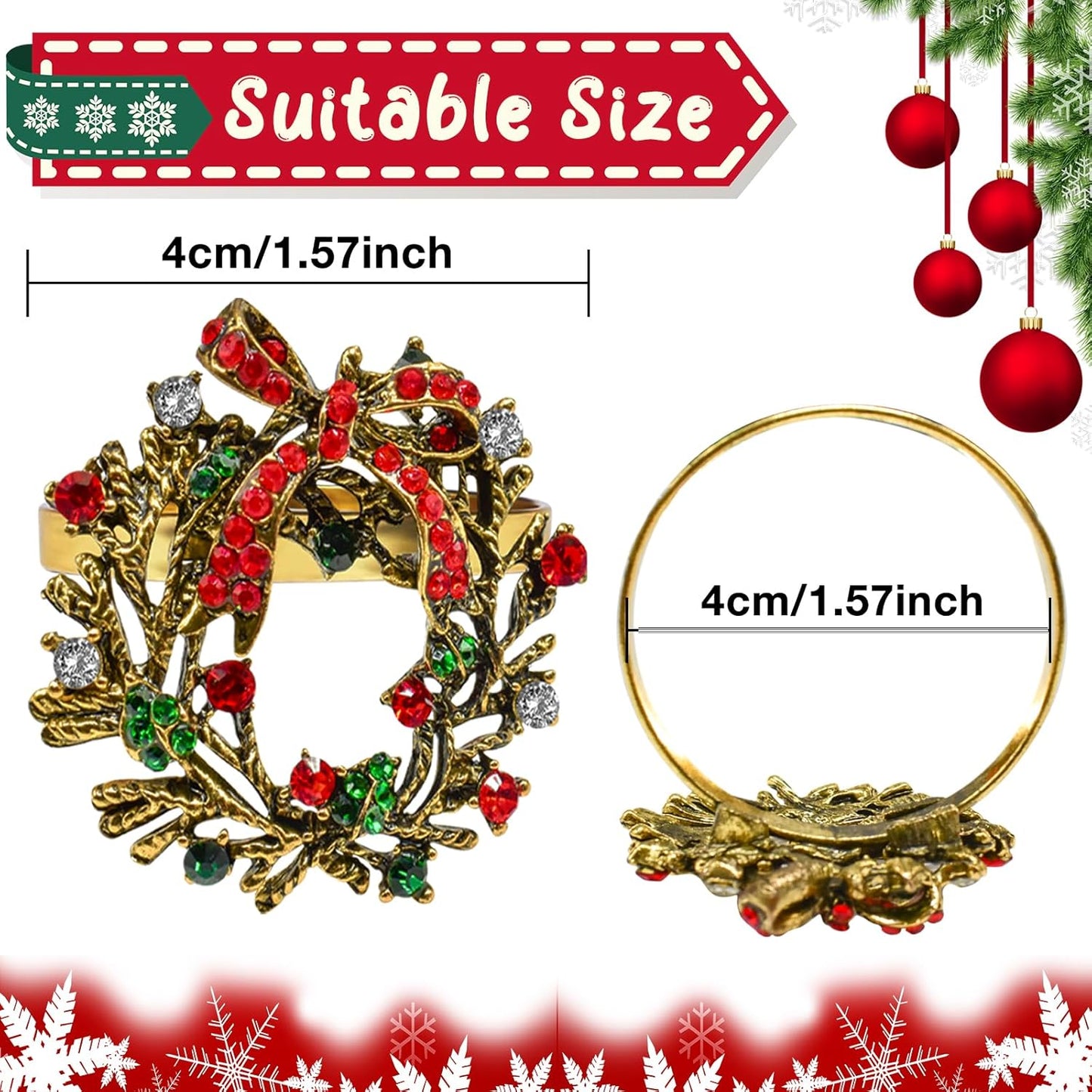 Halatool Set of 6 Christmas Napkin Rings Delicate Wreath Napkin Holder for Christmas Thanksgiving Holiday Party Table Decoration