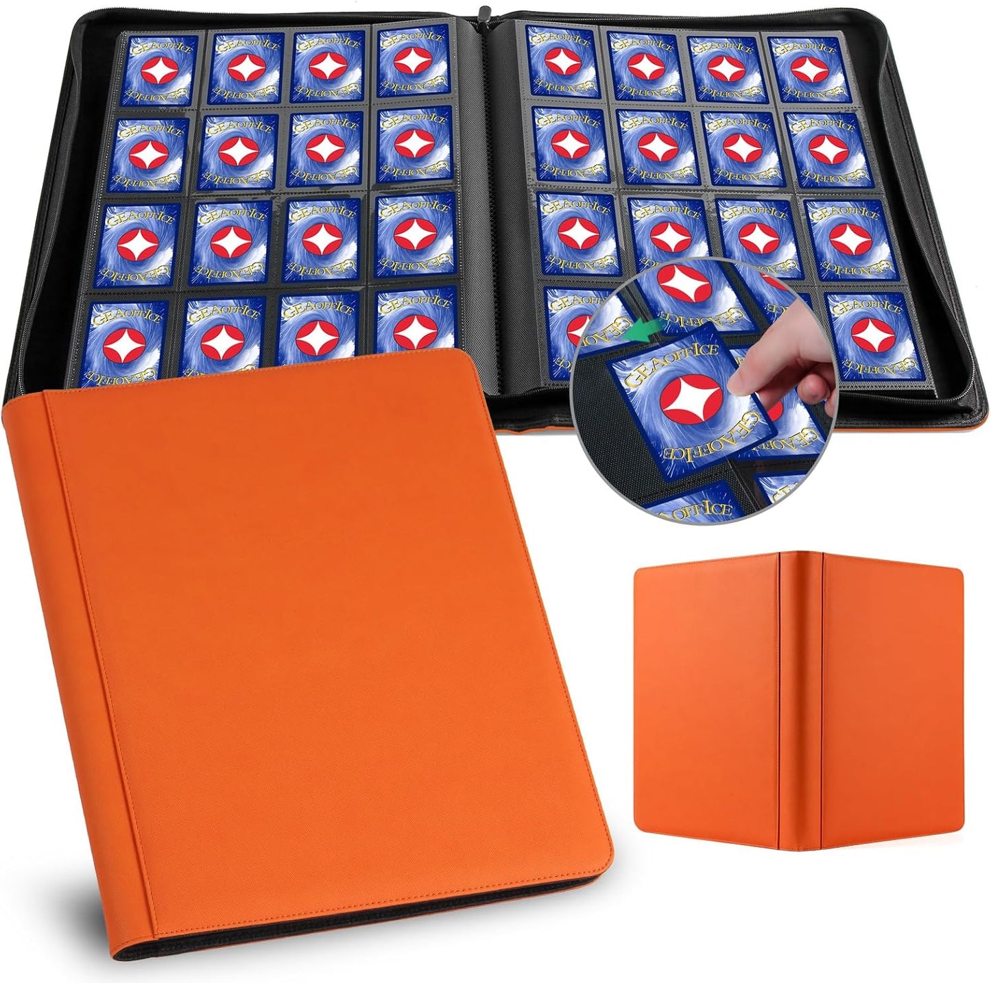 1000+ Pockets Trading Card binder, GEAoffice PU Cover Card Collection Binder, Premium 16 Pockets Card Holder Folders, Side Loading Card Album for YuGiOh, MTG, TCG, Game Cards & Sports Cards, Orange