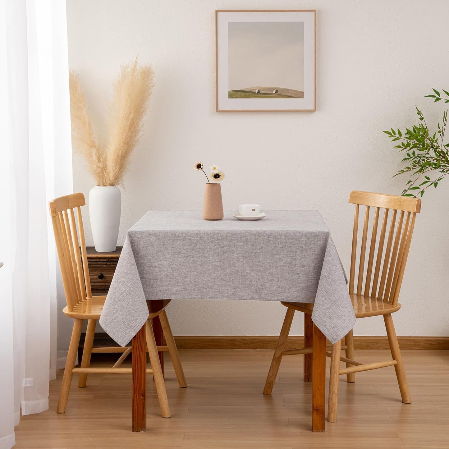 Hiasan 2 Pack Faux Linen Square Tablecloth - Wrinkle and Stain Resistant Washable Table Cloth for Kitchen Dining Room Holiday Table Cover for Party Dinner, Stone, 60 x 60 Inch