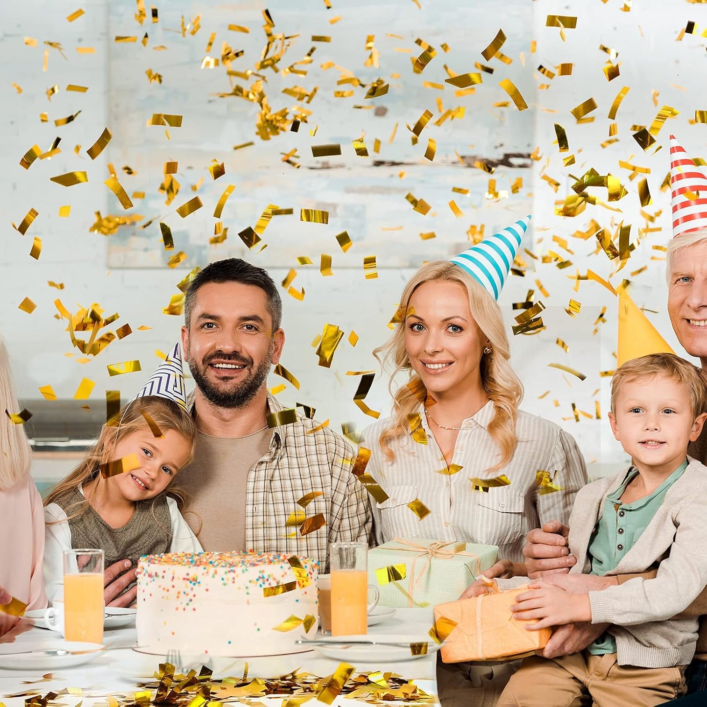 Sumind 200 Grams Gold Silver Large Metallic Confetti Rose Glitter Throwable Table Scatter Foil Confetti for Wedding Birthday Party Baby Shower Graduation Christmas Celebrations(Gold)