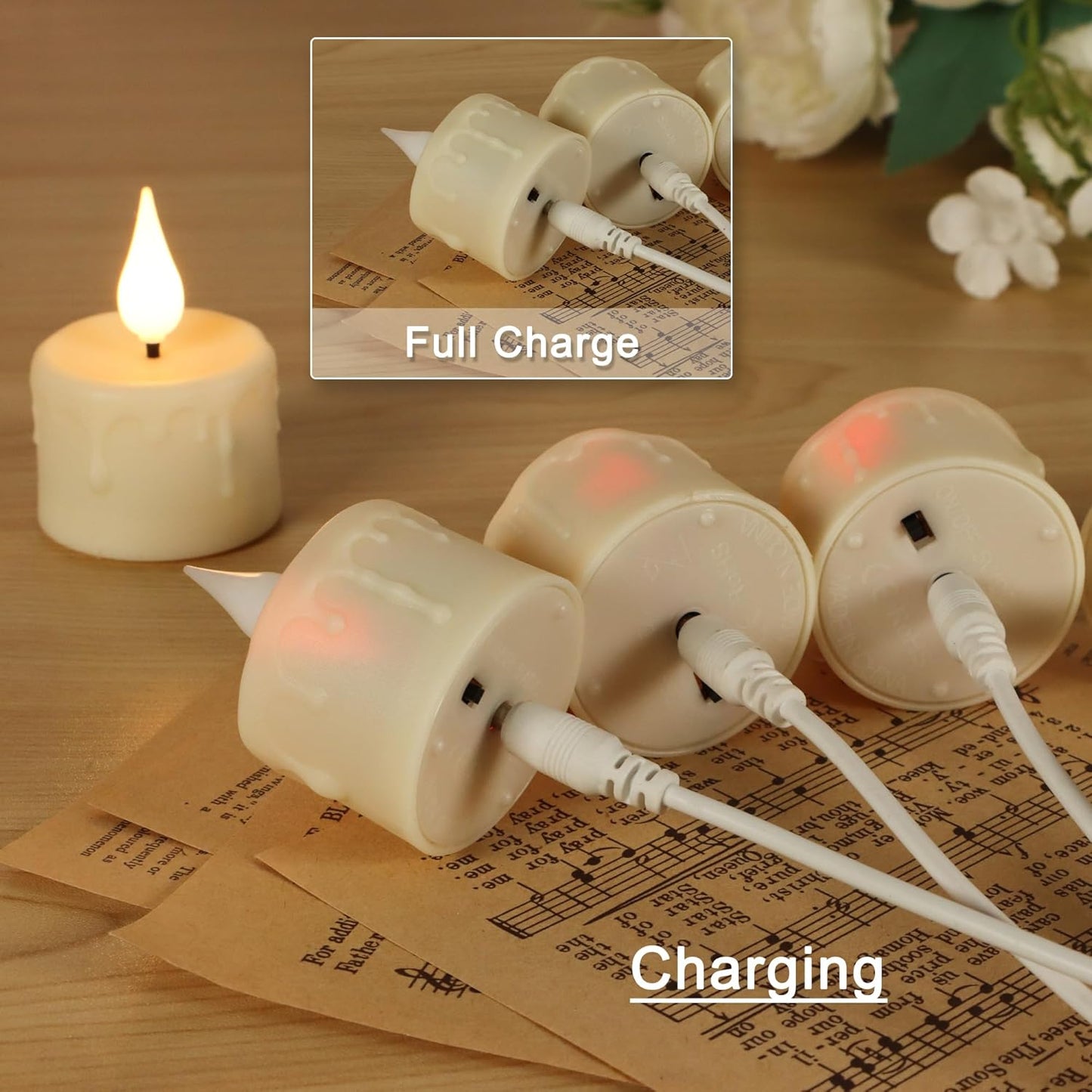 FREEPOWER Rechargeable Flameless Tea Lights with Remote Timer, Soft 3D Wick LED Tealights Candles Battery Operated, Rechargeable Candles Flickering Realistic for Home Decor Up to 40 Hours,6 Pack